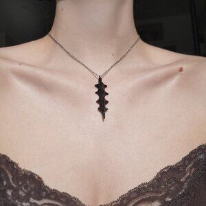 Gothic black vertebrae spike vampire necklace with a small silver chain